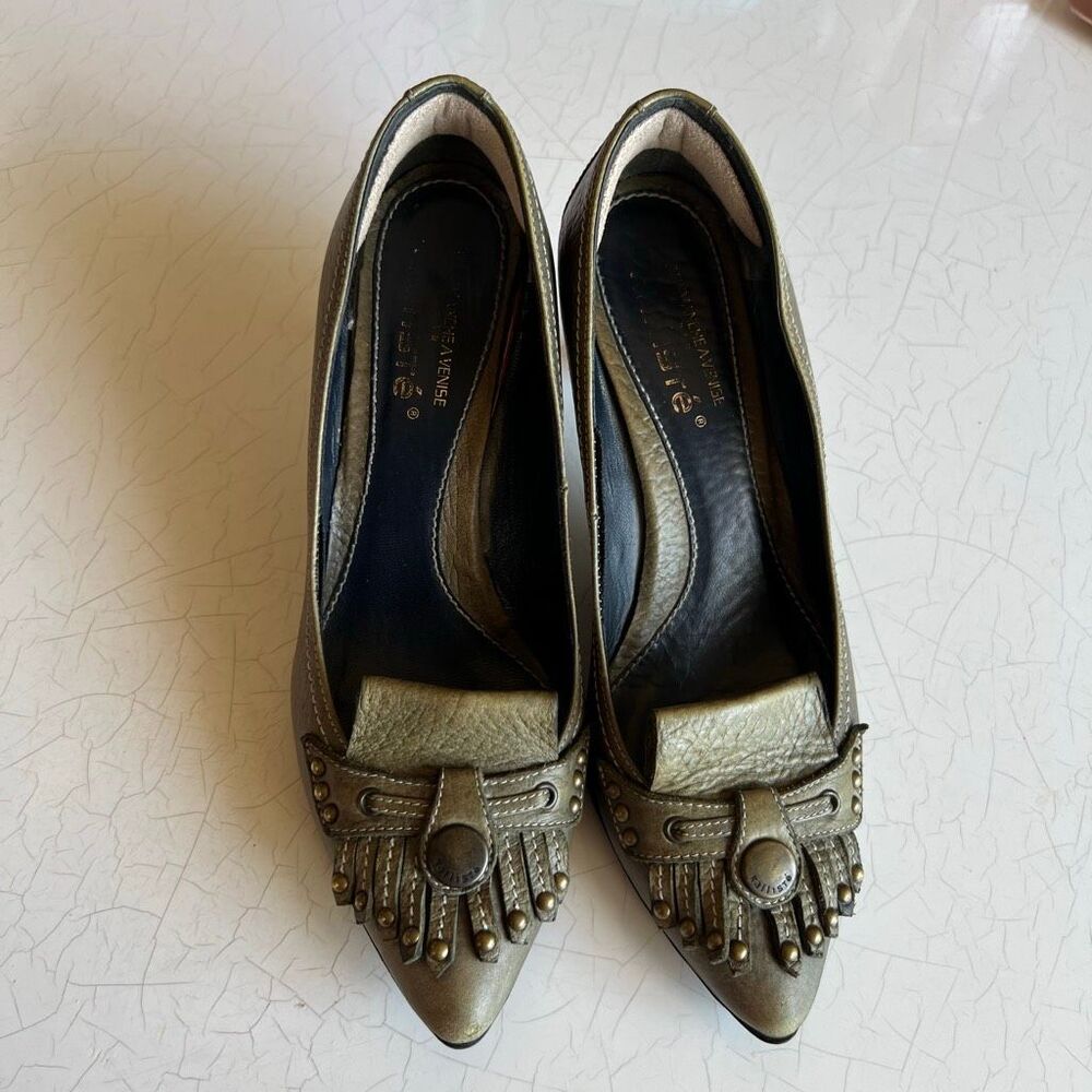 Kalliste  made in Italy olive green pumps distinctive metallic leather finish, p
